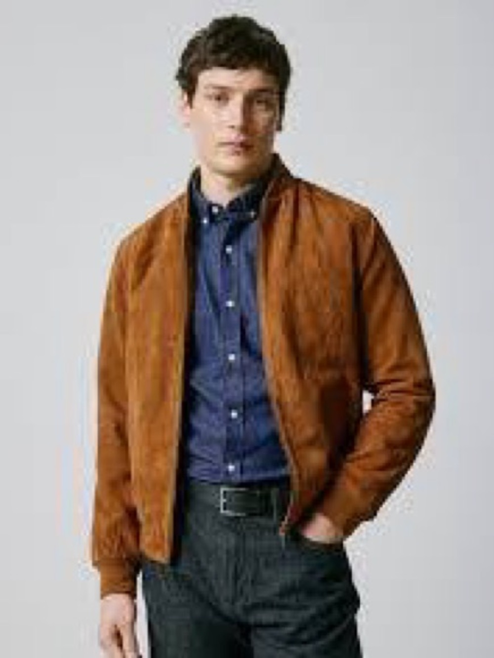 Denver Hayes leather Men's Cognac Suede Bomber Jacket